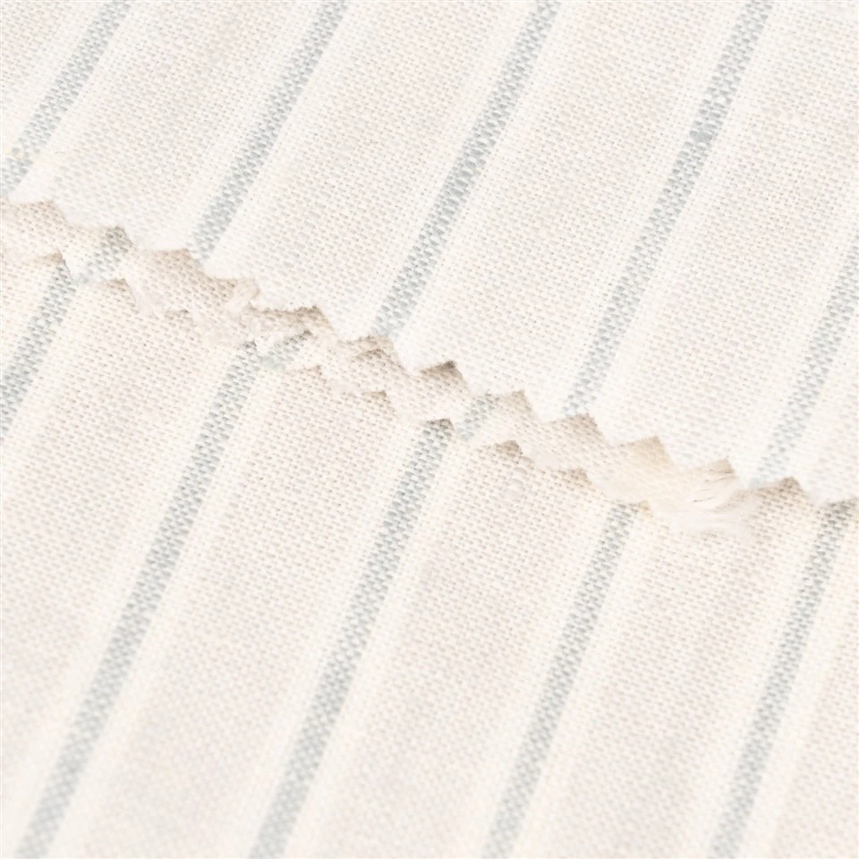Off White Grey Striped Linen Fabric high quality